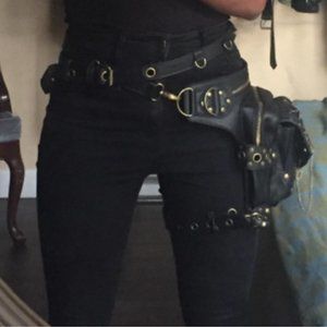 Black Leather Leg Strap Waist Bag